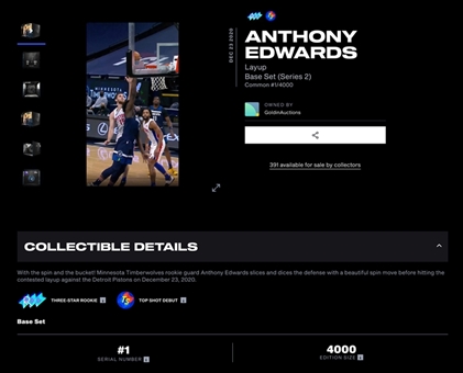 2020-21 NBA Top Shot (Series 2) Anthony Edwards Layup (#1/4000) - First Shot!